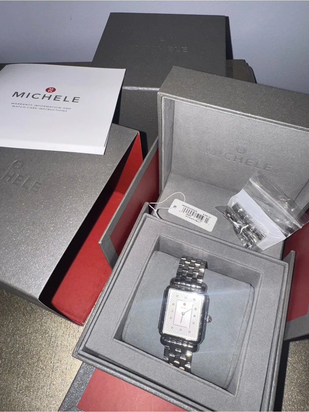 Michele Stainless Steel Silver Watch with White Dial
